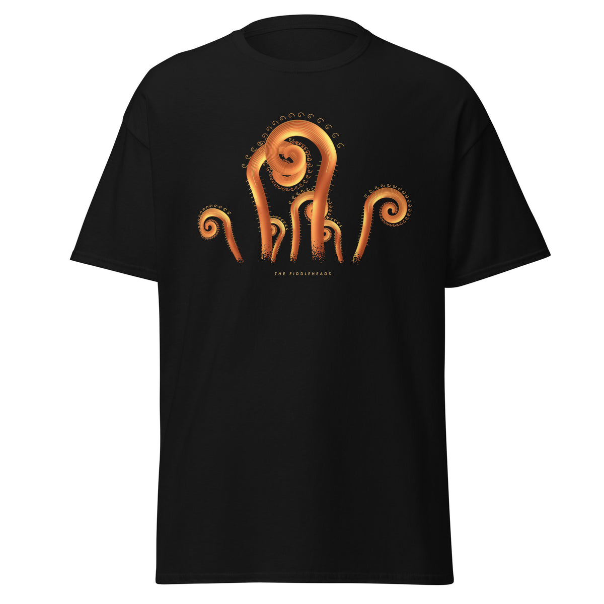 The Fiddleheads graphic tee in Black, original art by AuraCanvas