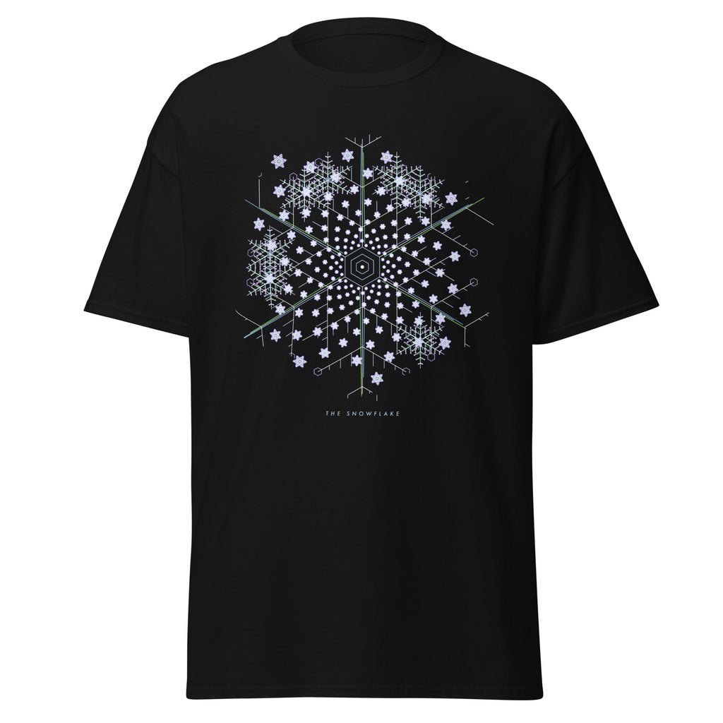 The Snowflake graphic tee in Black, original art by AuraCanvas