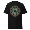 Saturn's Hexagon graphic tee in Black, original art by AuraCanvas