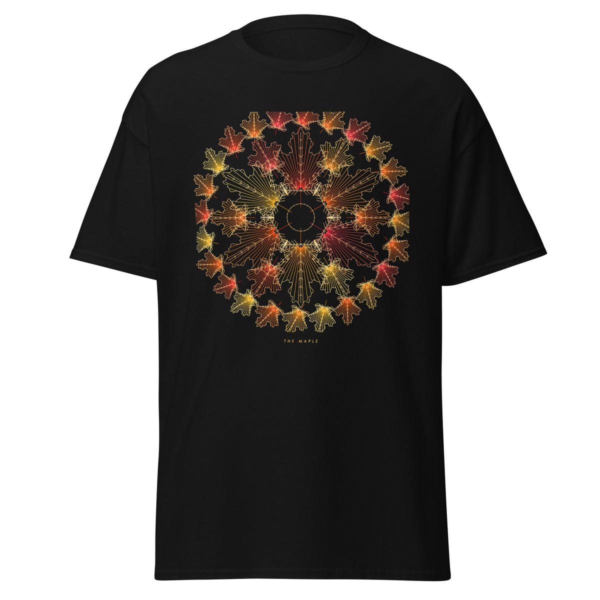 The Maple graphic tee in Black, original art by AuraCanvas