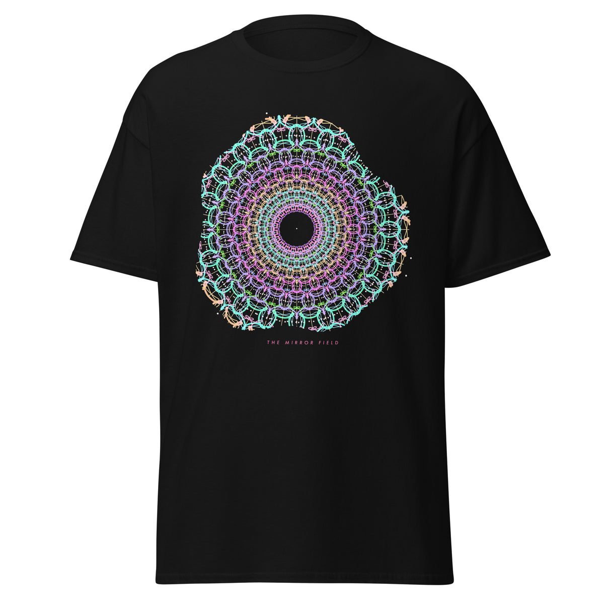 The Mirror Field graphic tee in Black, original art by AuraCanvas