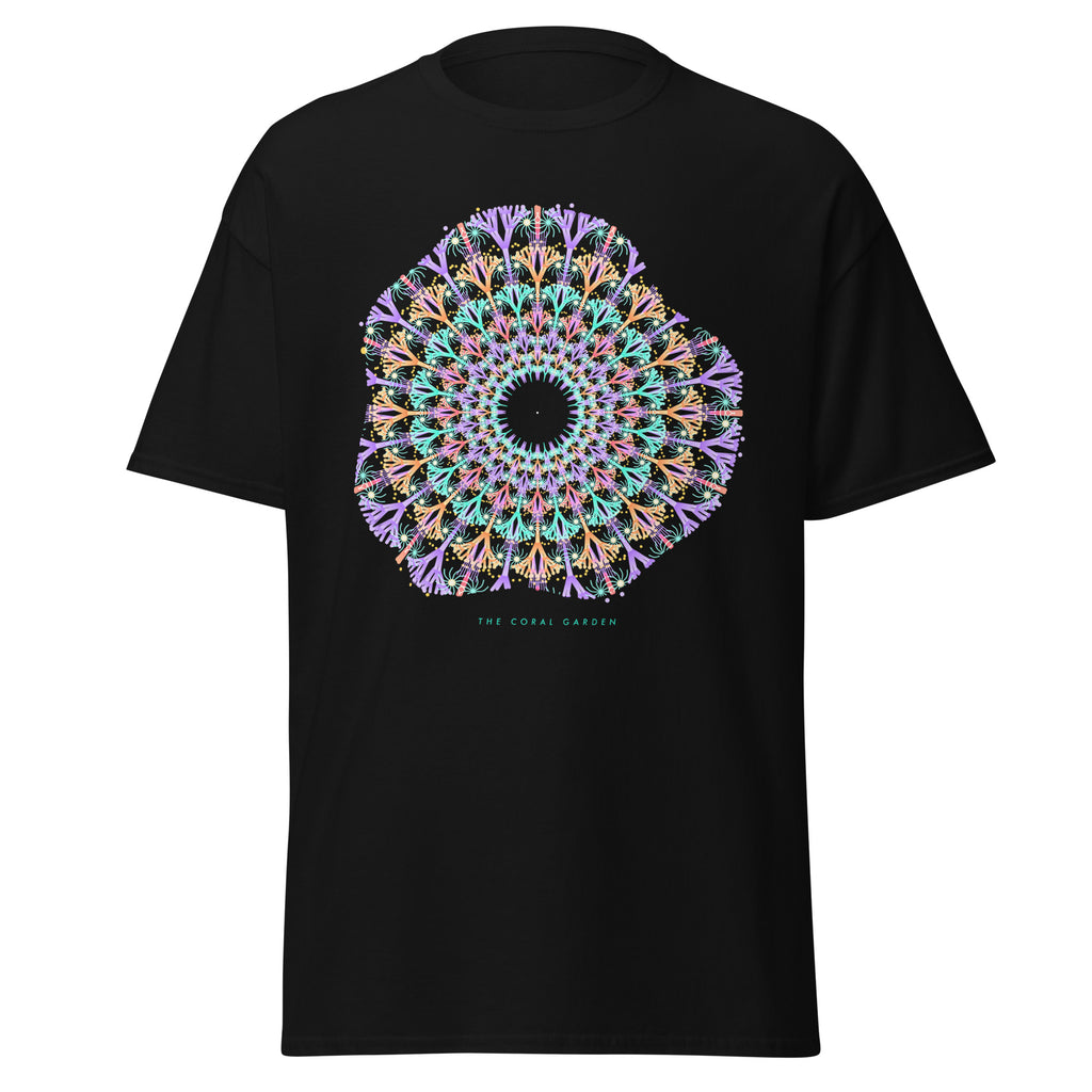 The Coral Garden graphic tee in Black, original art by AuraCanvas