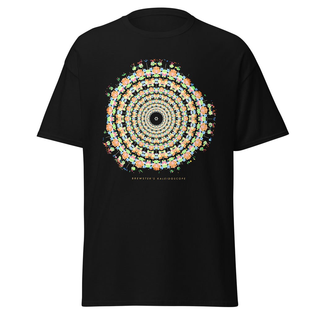 Brewster's Kaleidoscope graphic tee in Black, original art by AuraCanvas