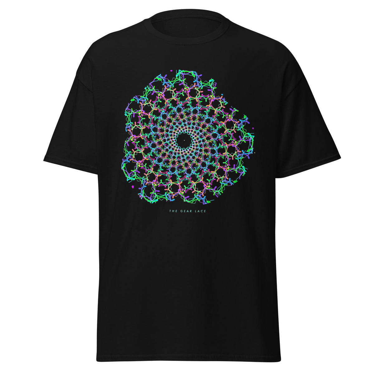 The Gear Lace graphic tee in Black, original art by AuraCanvas