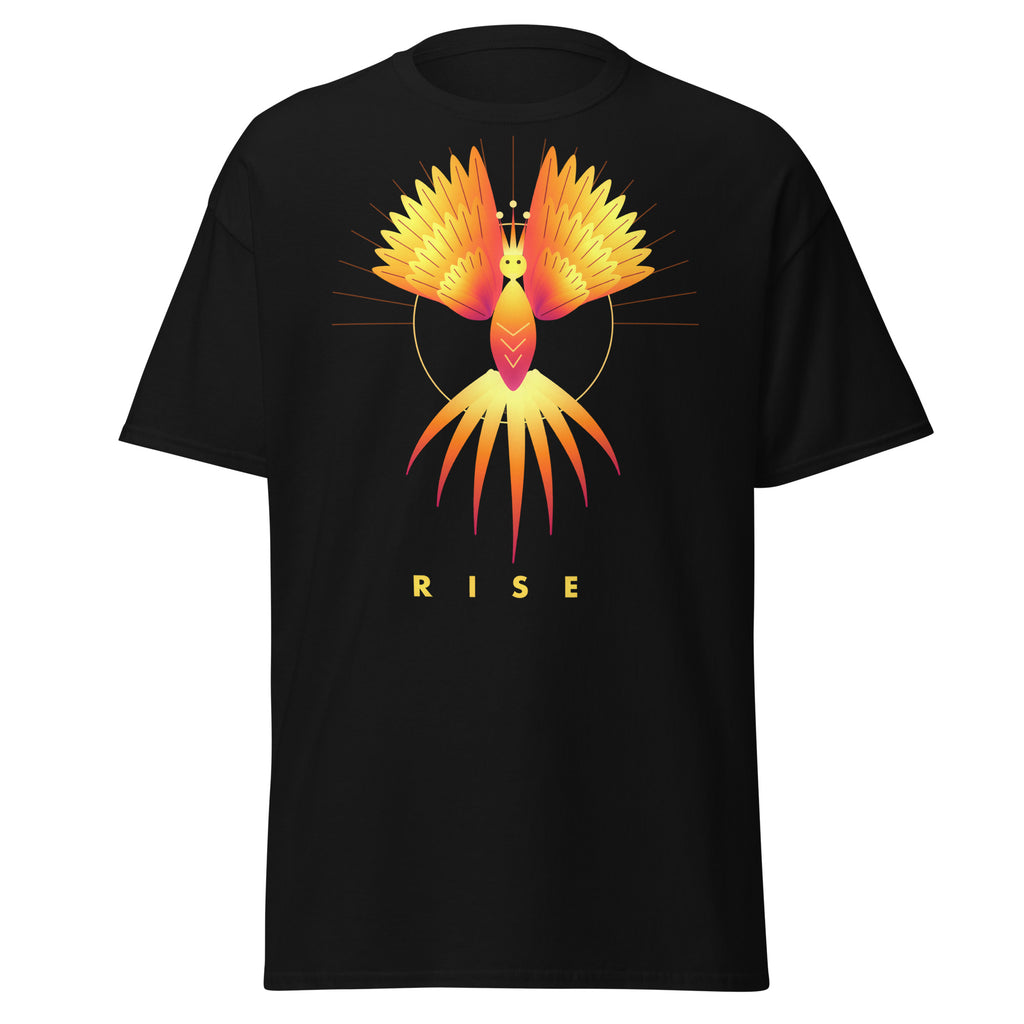 Phoenix Rising graphic tee in Black, original art by AuraCanvas