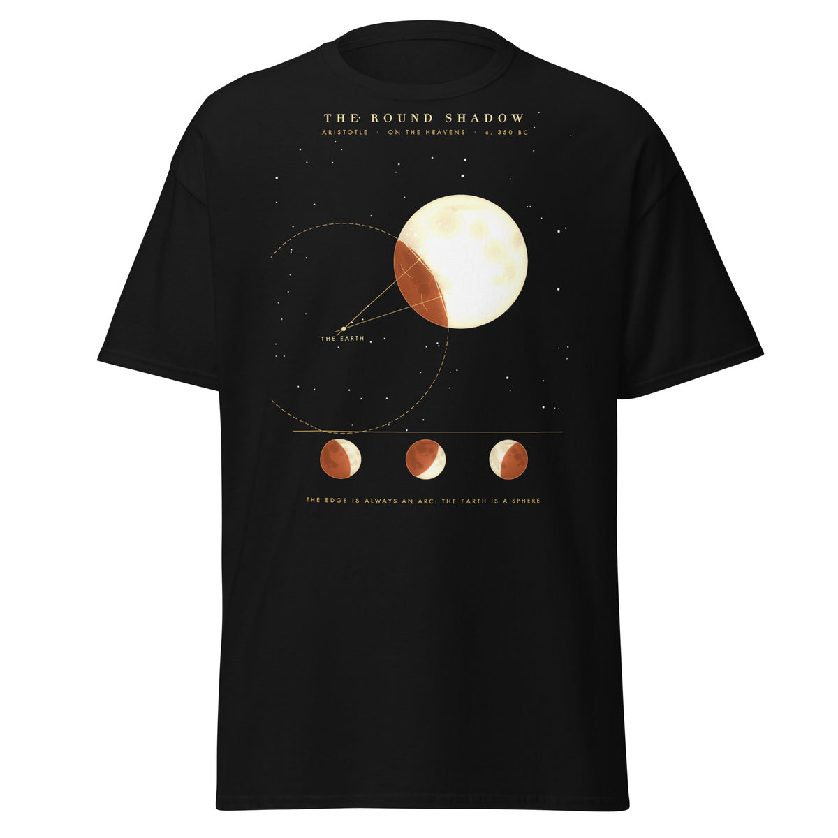 The Round Shadow graphic tee in Black, original art by AuraCanvas