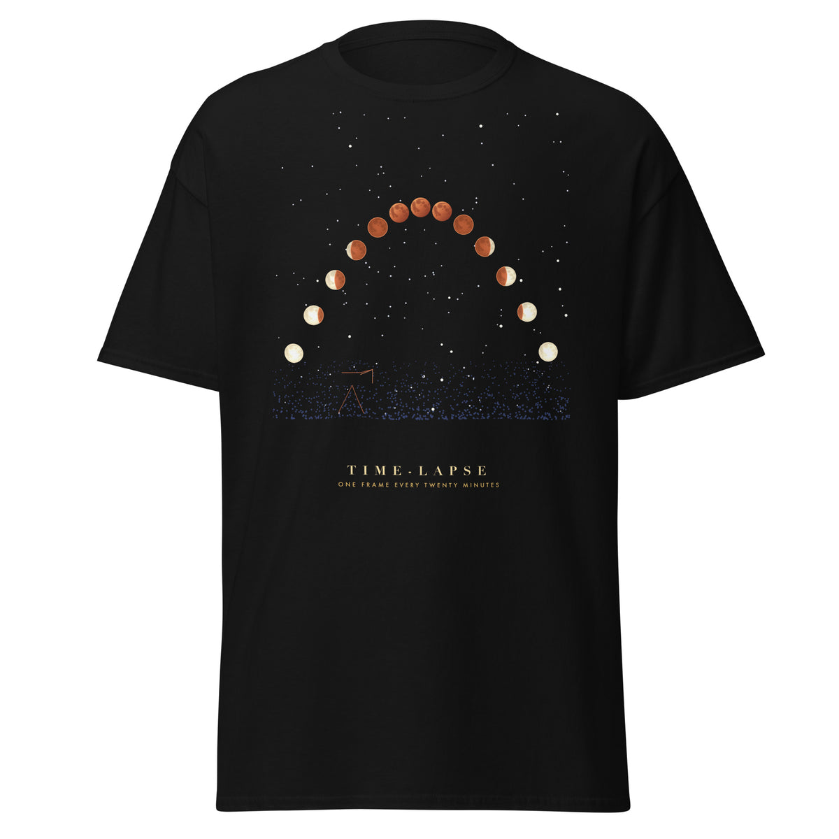 Time-Lapse graphic tee in Black, original art by AuraCanvas