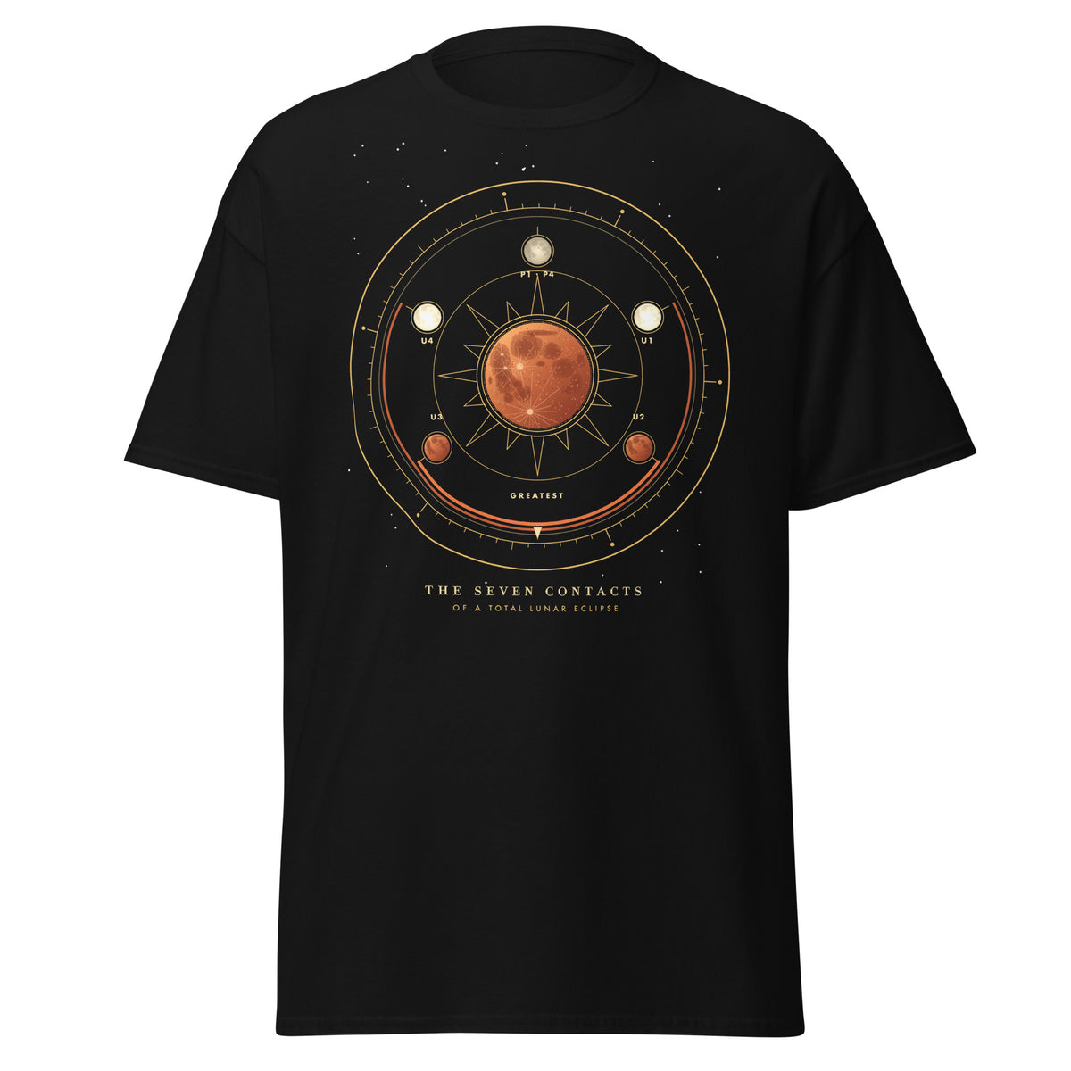 The Seven Contacts graphic tee in Black, original art by AuraCanvas