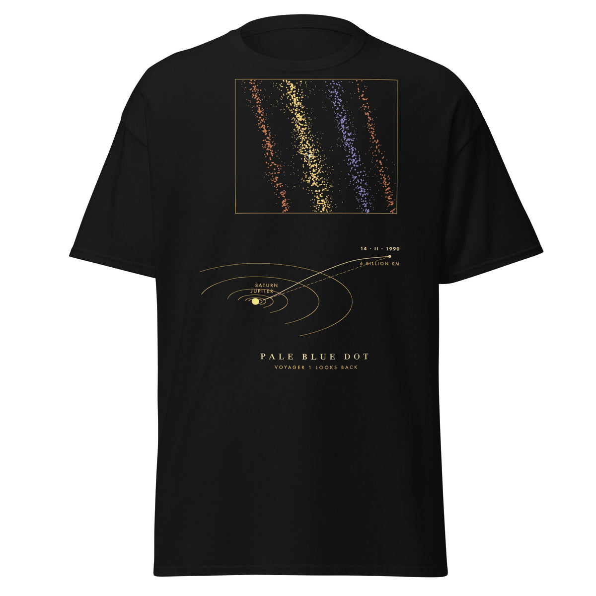 Pale Blue Dot graphic tee in Black, original art by AuraCanvas