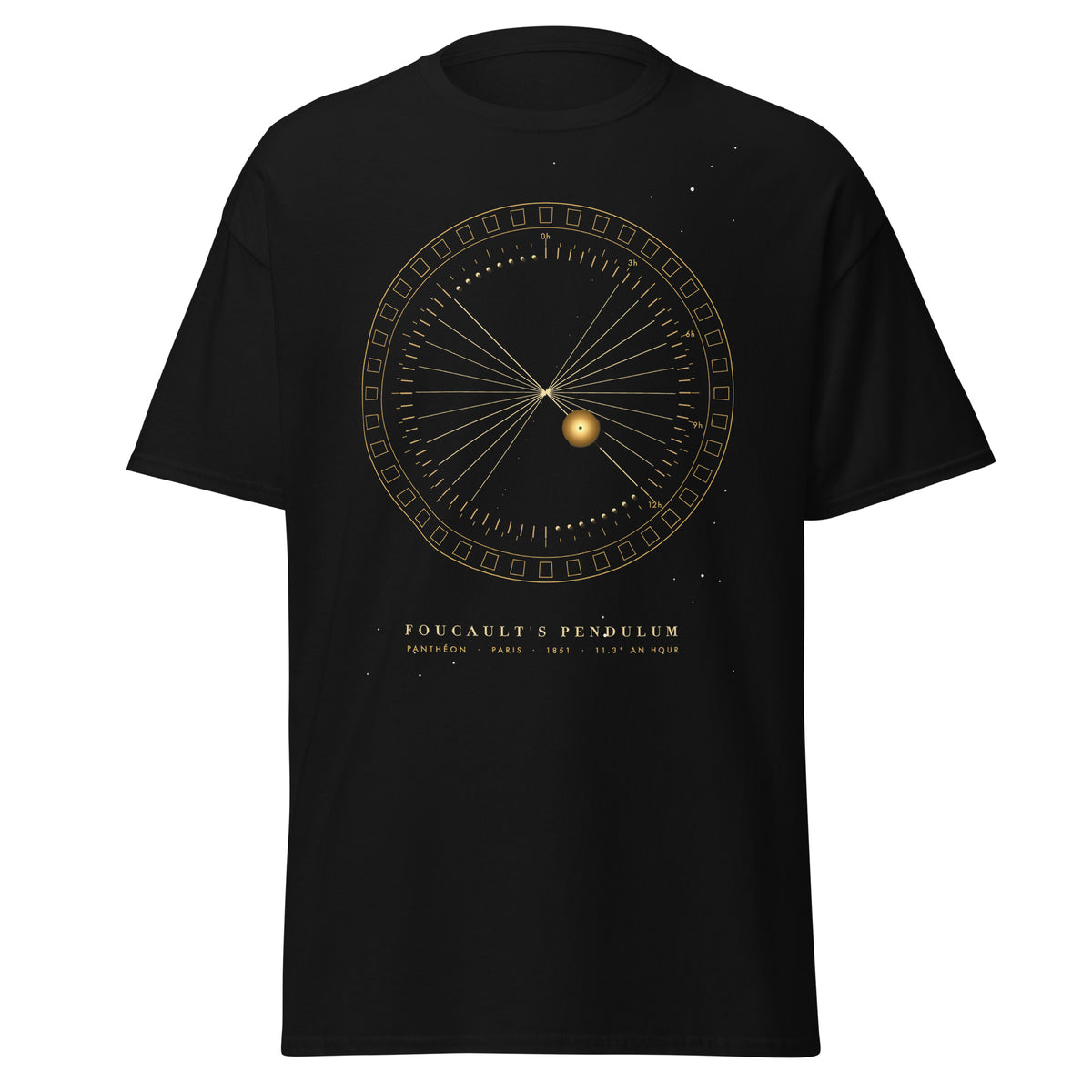 Foucault's Pendulum graphic tee in Black, original art by AuraCanvas