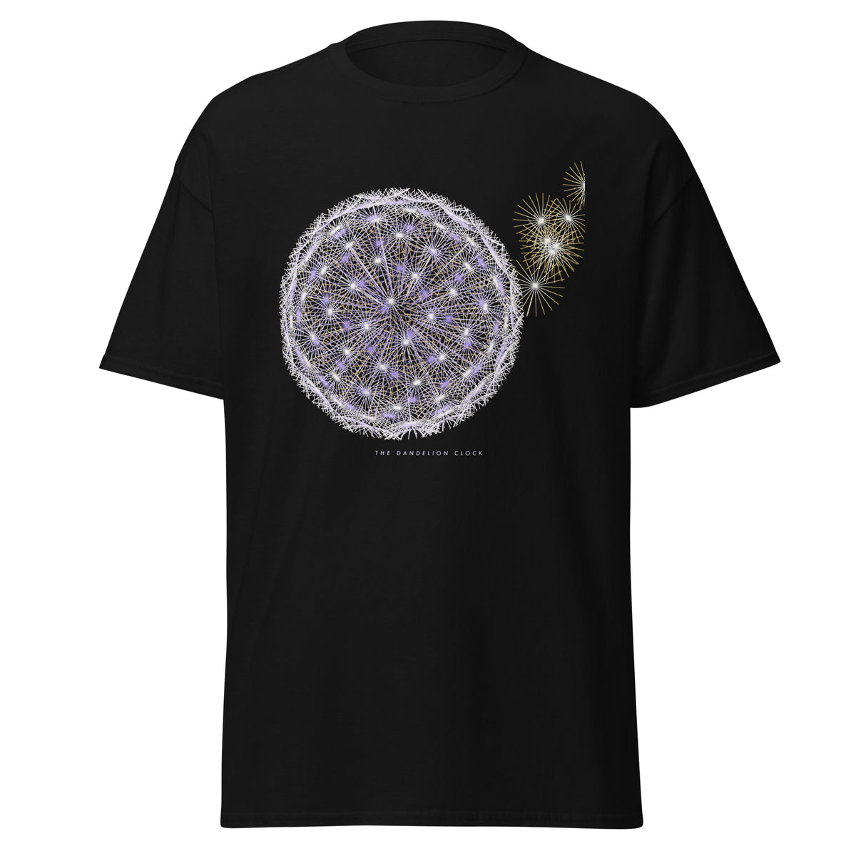 The Dandelion Clock graphic tee in Black, original art by AuraCanvas