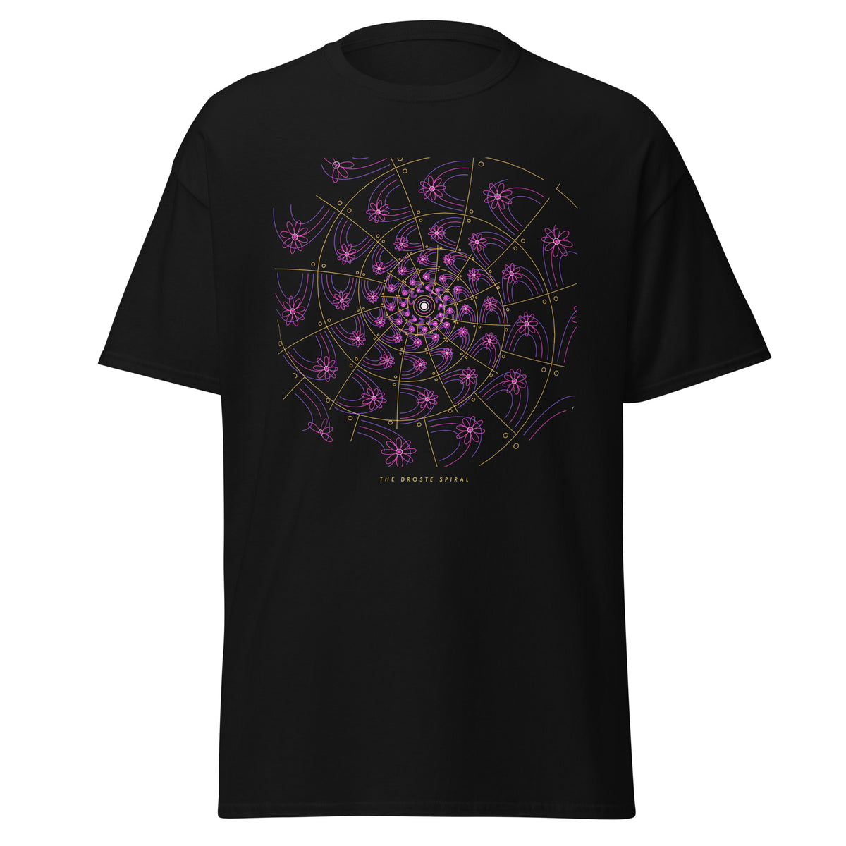 The Droste Spiral graphic tee in Black, original art by AuraCanvas