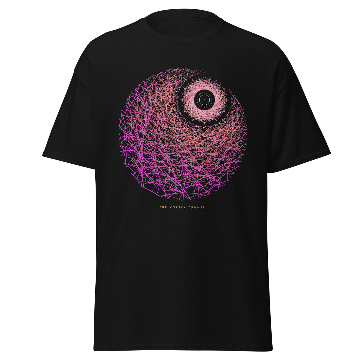 The Vortex Tunnel graphic tee in Black, original art by AuraCanvas