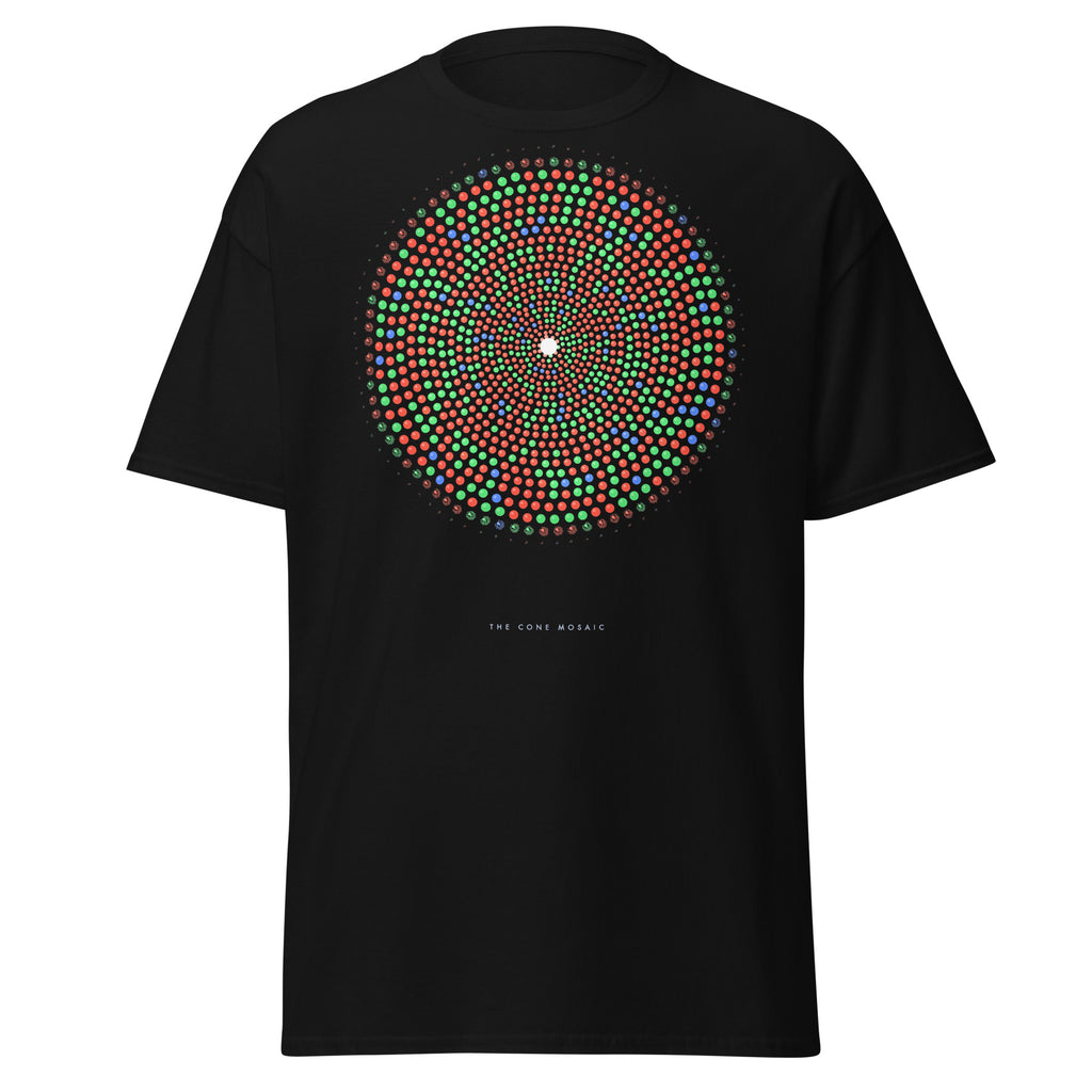 The Cone Mosaic graphic tee in Black, original art by AuraCanvas