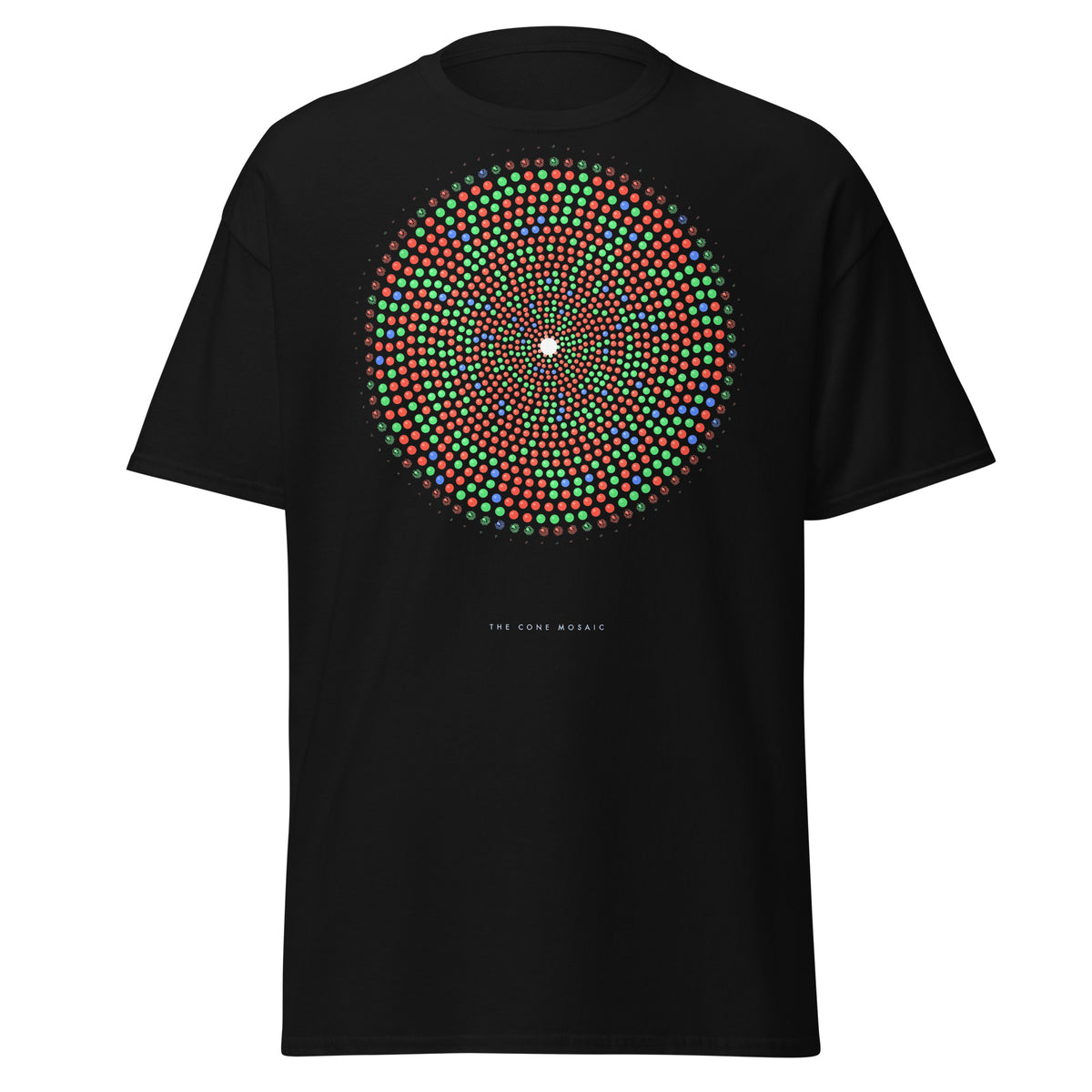 The Cone Mosaic graphic tee in Black, original art by AuraCanvas