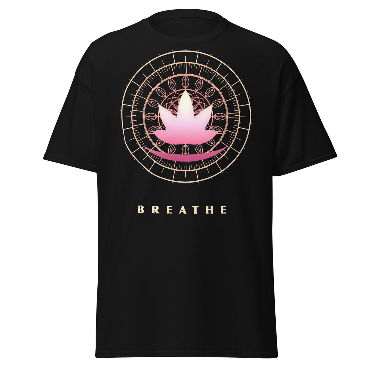 Sacred Lotus graphic tee in Black, original art by AuraCanvas