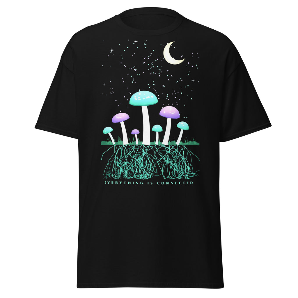 Moonlit Mycelium graphic tee in Black, original art by AuraCanvas