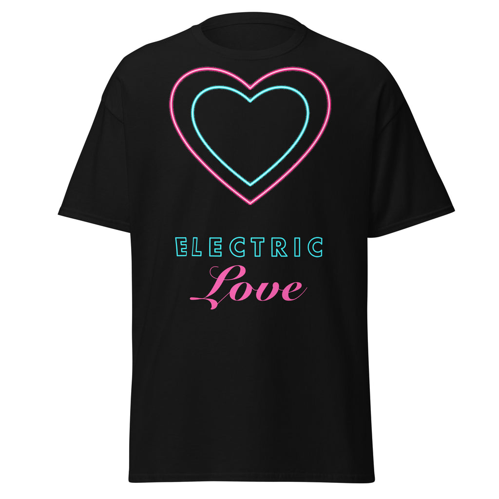 Electric Love graphic tee in Black, original art by AuraCanvas