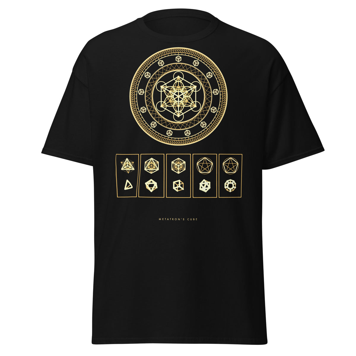 Metatron's Cube graphic tee in Black, original art by AuraCanvas