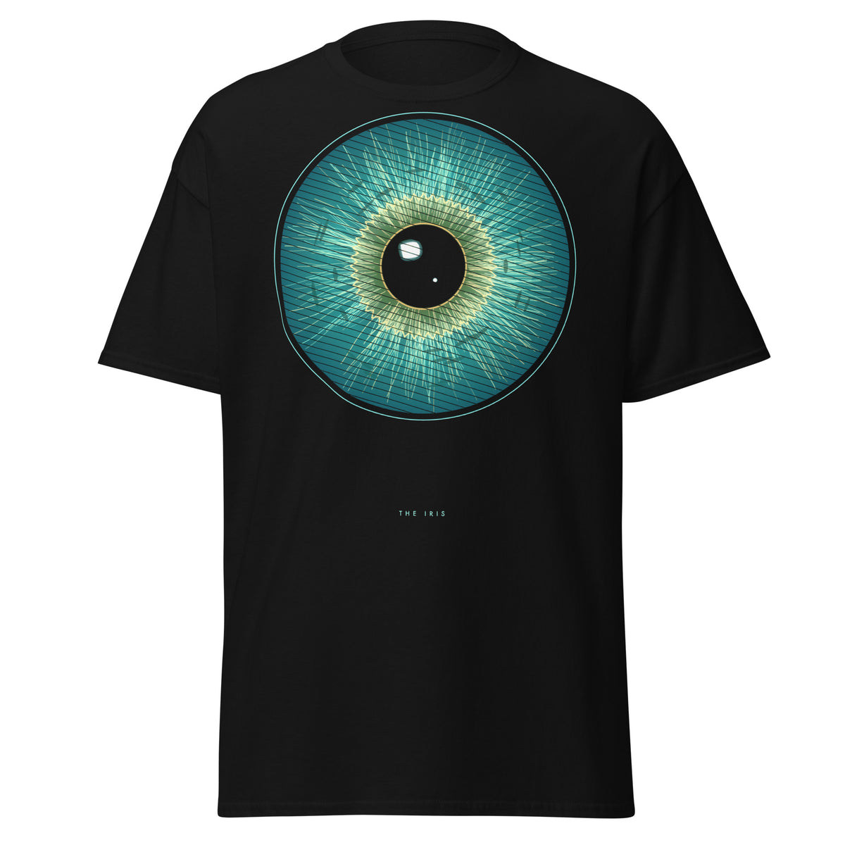 The Iris graphic tee in Black, original art by AuraCanvas