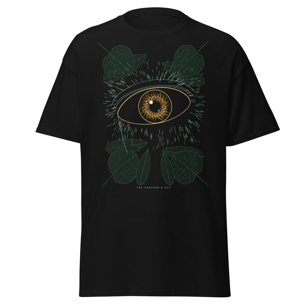 The Panther's Eye graphic tee in Black, original art by AuraCanvas