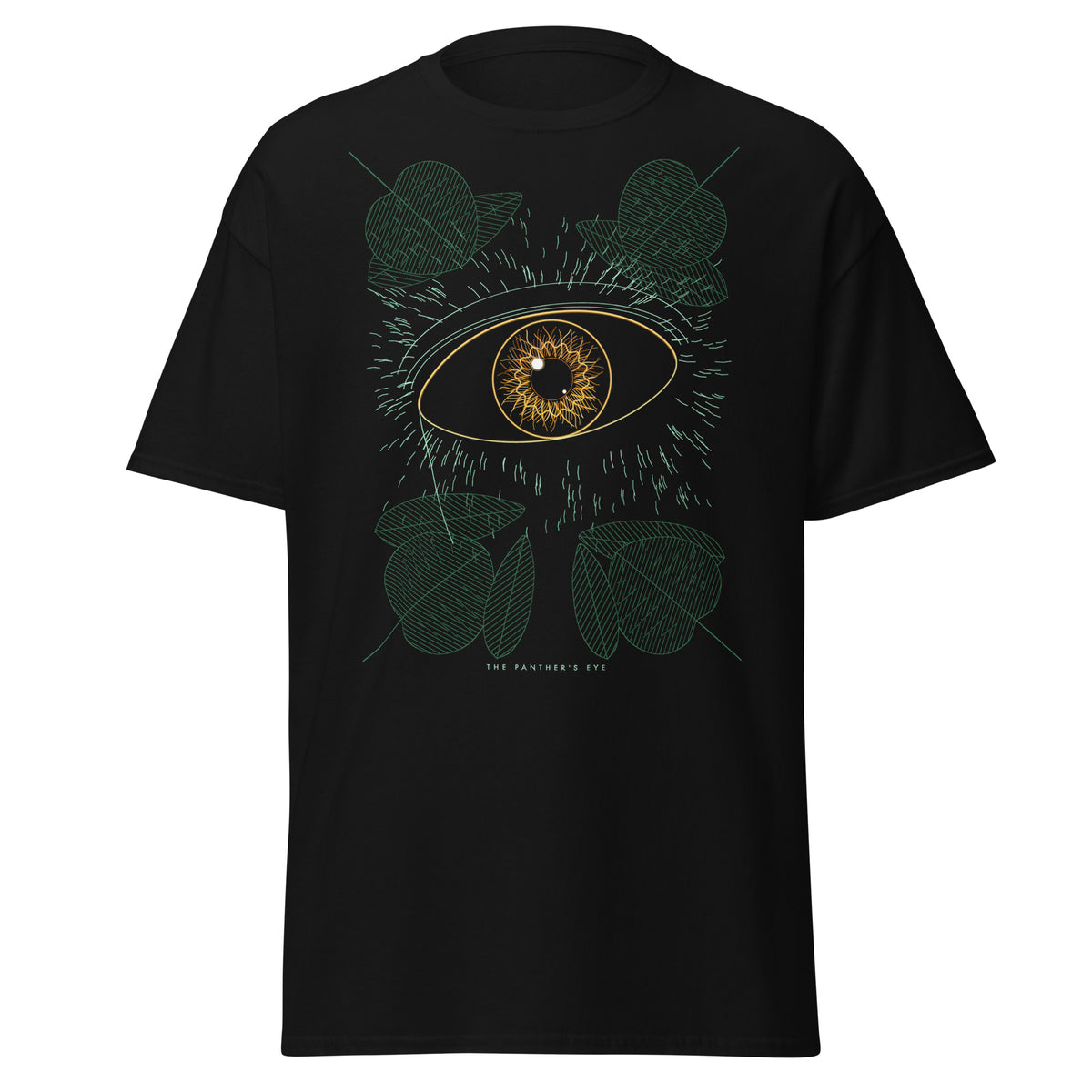The Panther's Eye graphic tee in Black, original art by AuraCanvas