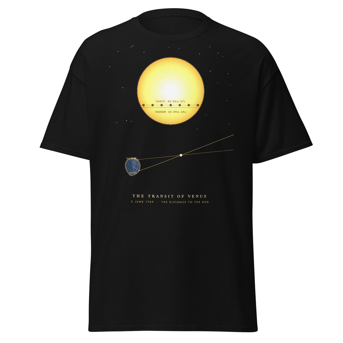 The Transit of Venus graphic tee in Black, original art by AuraCanvas