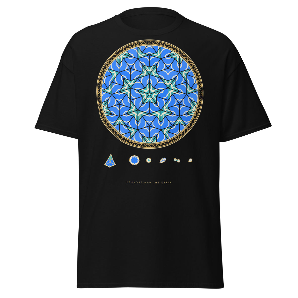 Penrose and the Girih graphic tee in Black, original art by AuraCanvas