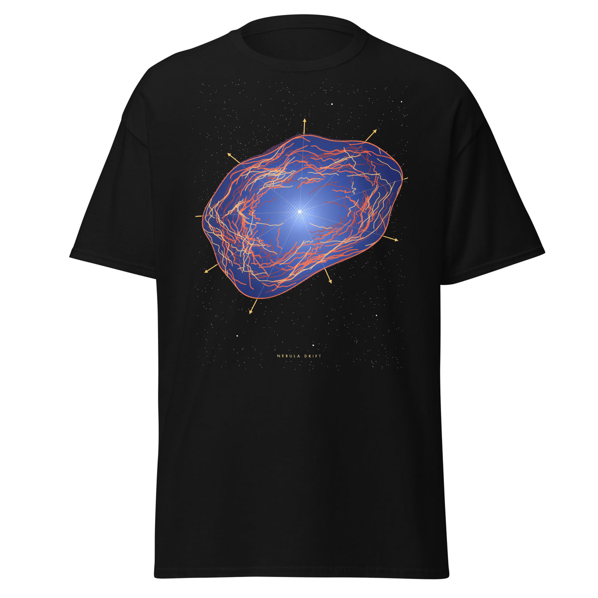 Nebula Drift graphic tee in Black, original art by AuraCanvas