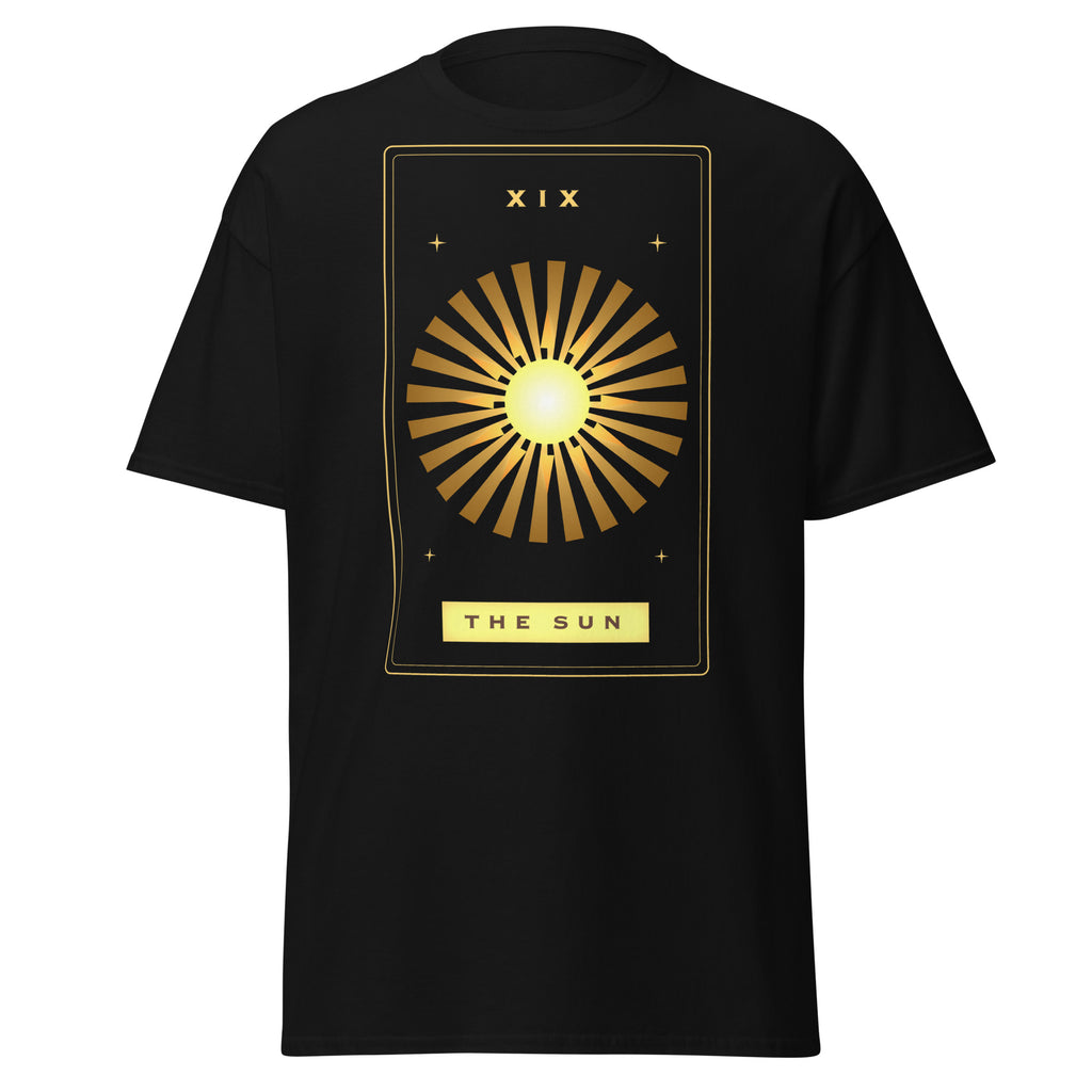 The Sun graphic tee in Black, original art by AuraCanvas