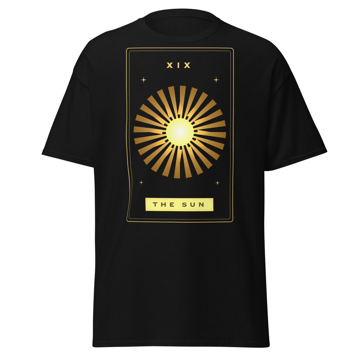 The Sun graphic tee in Black, original art by AuraCanvas