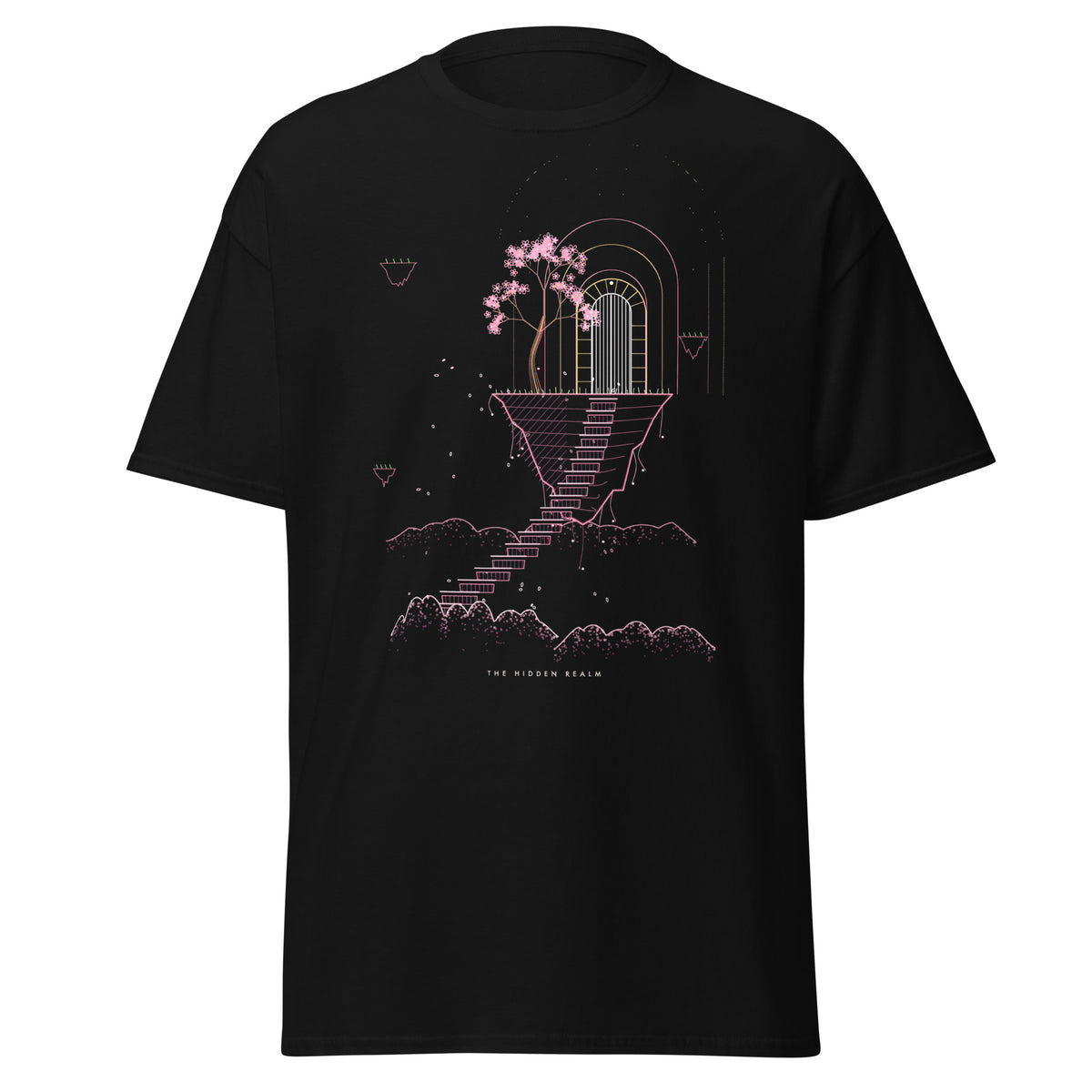 The Hidden Realm graphic tee in Black, original art by AuraCanvas