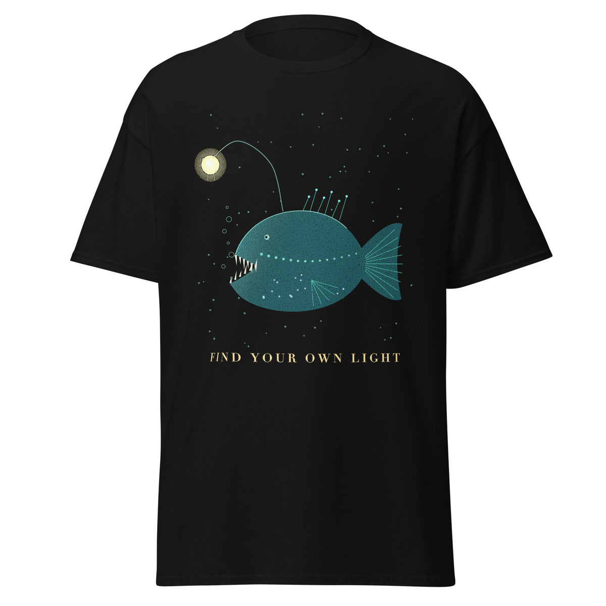 Deep Sea Lantern graphic tee in Black, original art by AuraCanvas