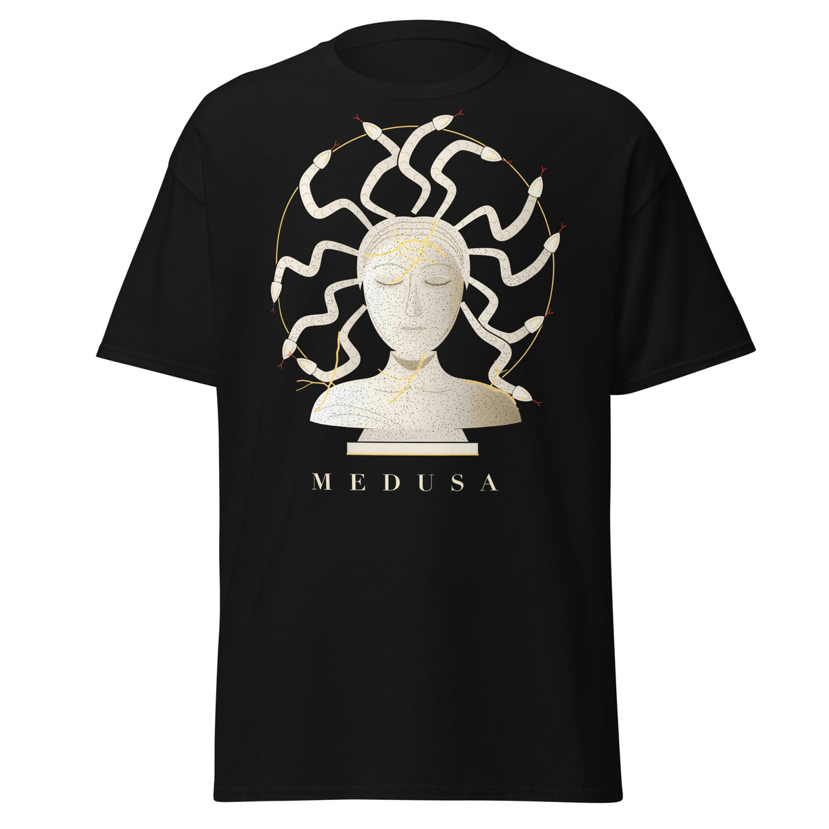 Kintsugi Medusa graphic tee in Black, original art by AuraCanvas