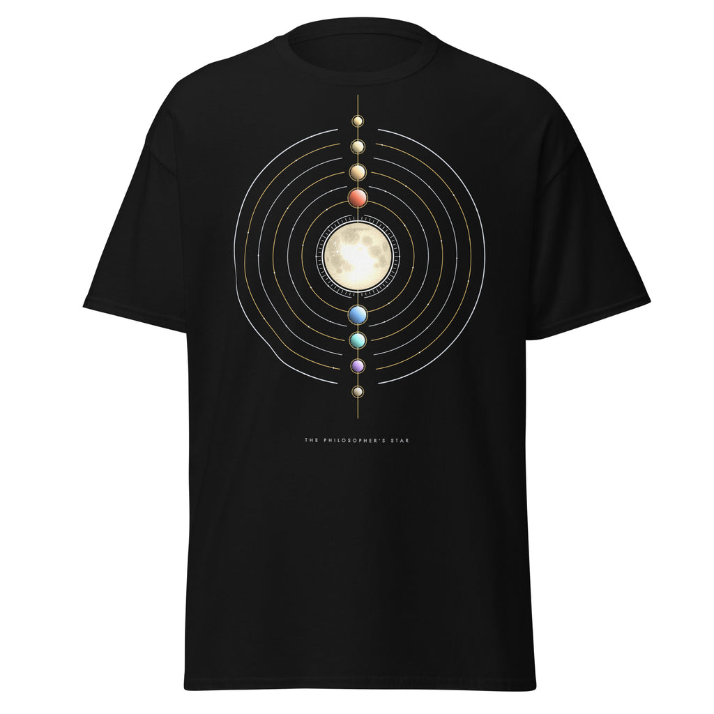 The Philosopher's Star graphic tee in Black, original art by AuraCanvas