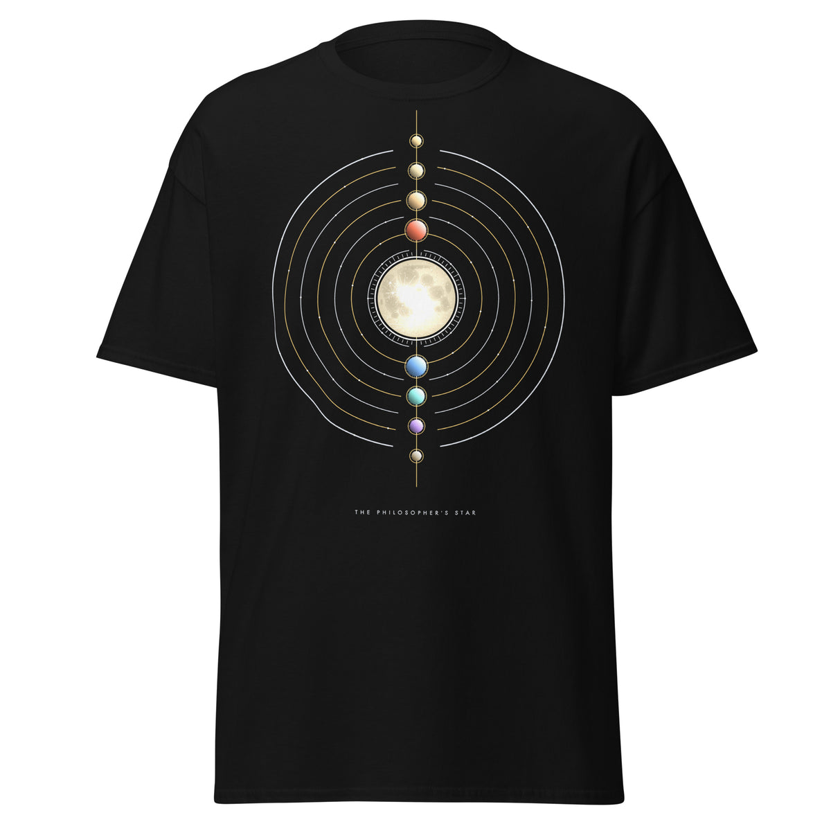 The Philosopher's Star graphic tee in Black, original art by AuraCanvas