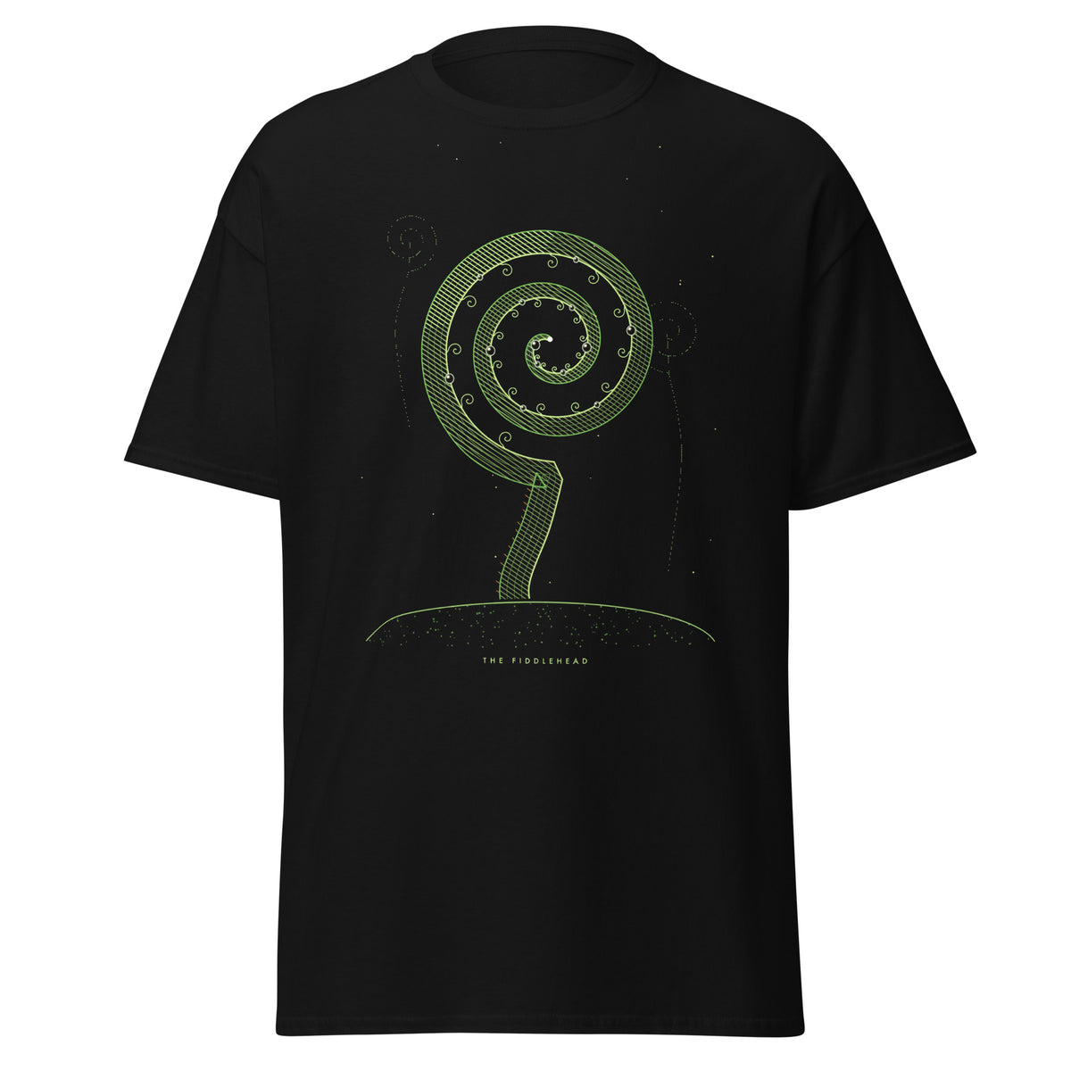 The Fiddlehead graphic tee in Black, original art by AuraCanvas