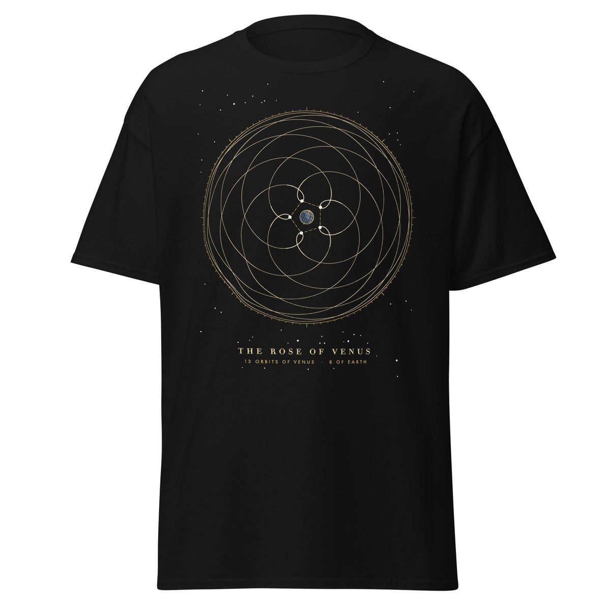 The Rose of Venus graphic tee in Black, original art by AuraCanvas