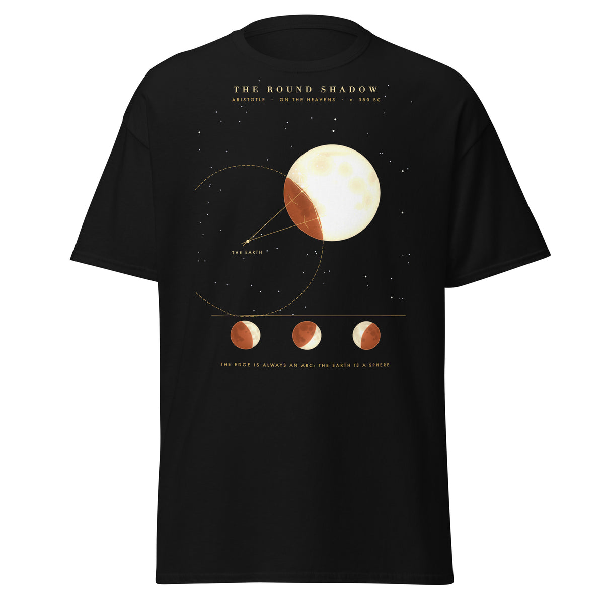 The Round Shadow graphic tee in Black, original art by AuraCanvas