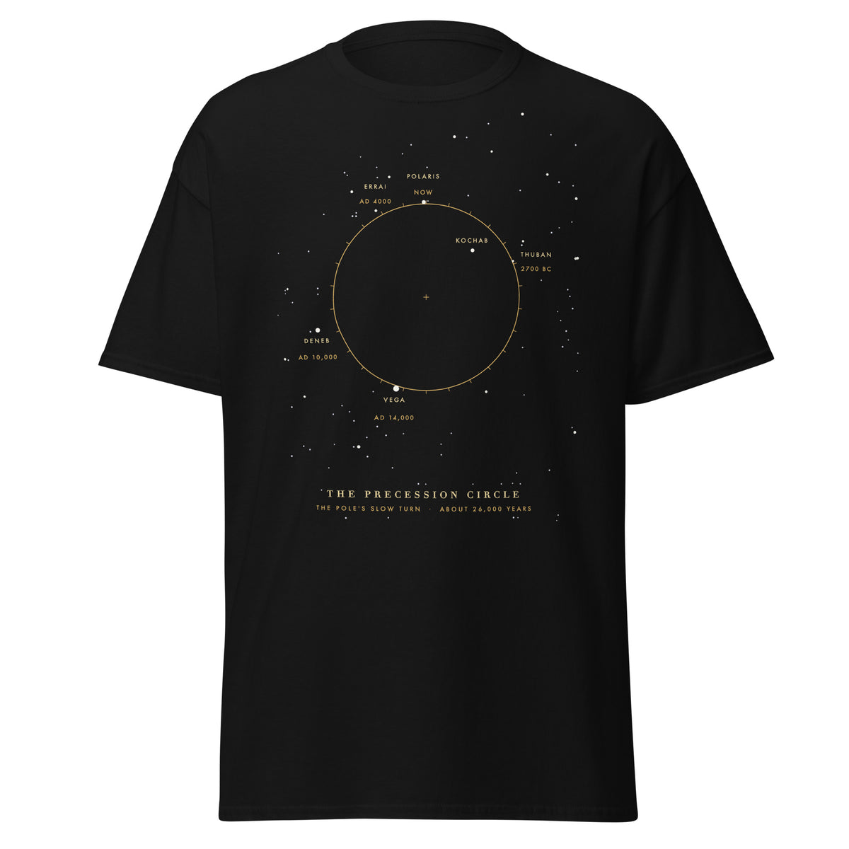 The Precession Circle graphic tee in Black, original art by AuraCanvas