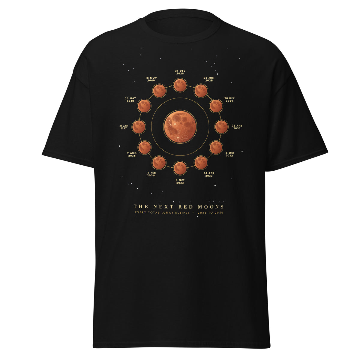 The Next Red Moons graphic tee in Black, original art by AuraCanvas