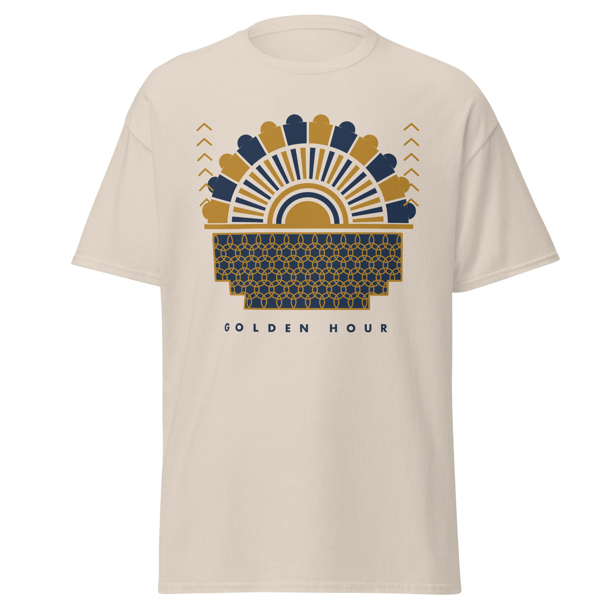 Golden Hour Fan graphic tee in Natural, original art by AuraCanvas