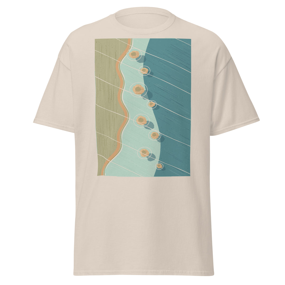 The Twelve Apostles graphic tee in Natural, original art by AuraCanvas