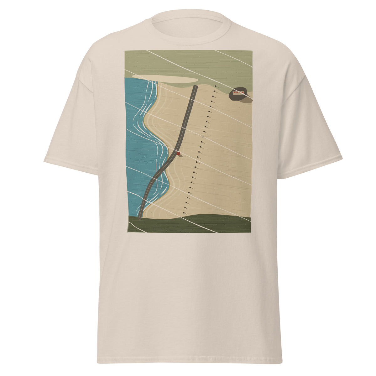 Lindisfarne graphic tee in Natural, original art by AuraCanvas