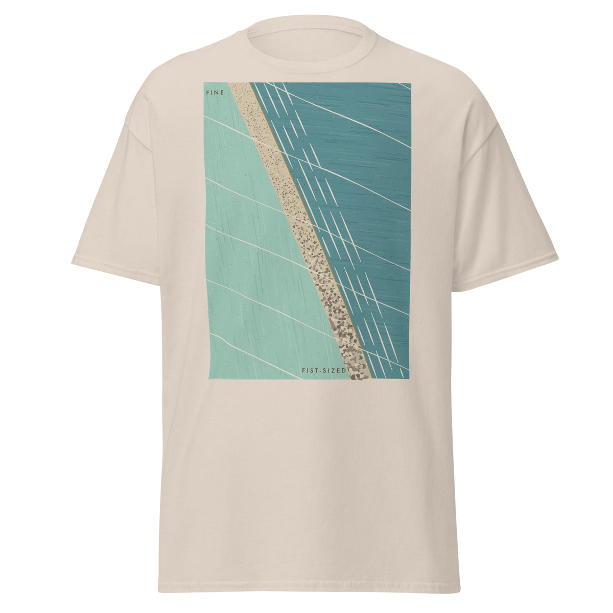 Chesil Beach graphic tee in Natural, original art by AuraCanvas