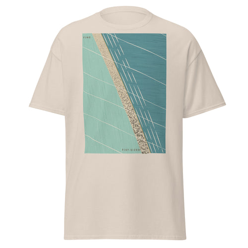Chesil Beach graphic tee in Natural, original art by AuraCanvas