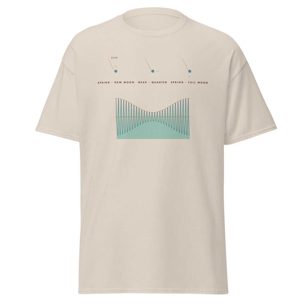Spring and Neap graphic tee in Natural, original art by AuraCanvas