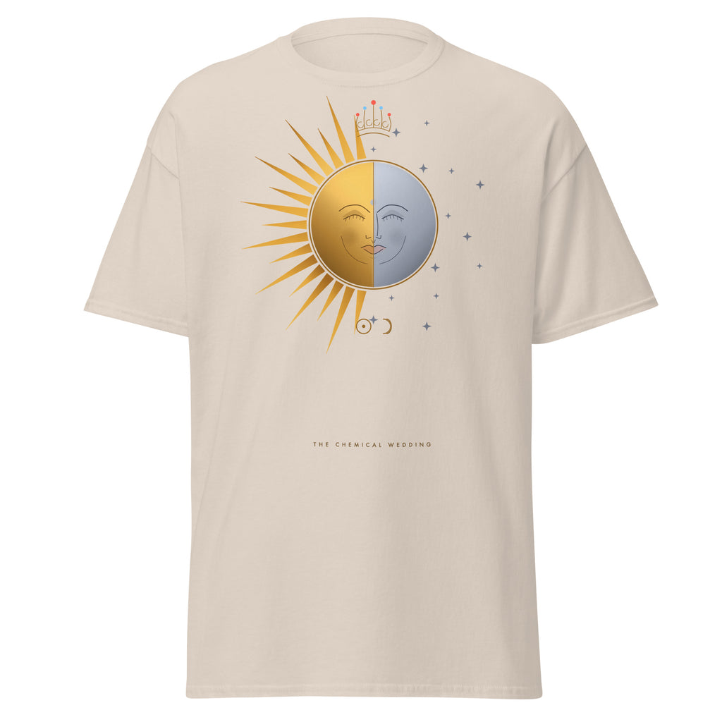 The Chemical Wedding graphic tee in Natural, original art by AuraCanvas