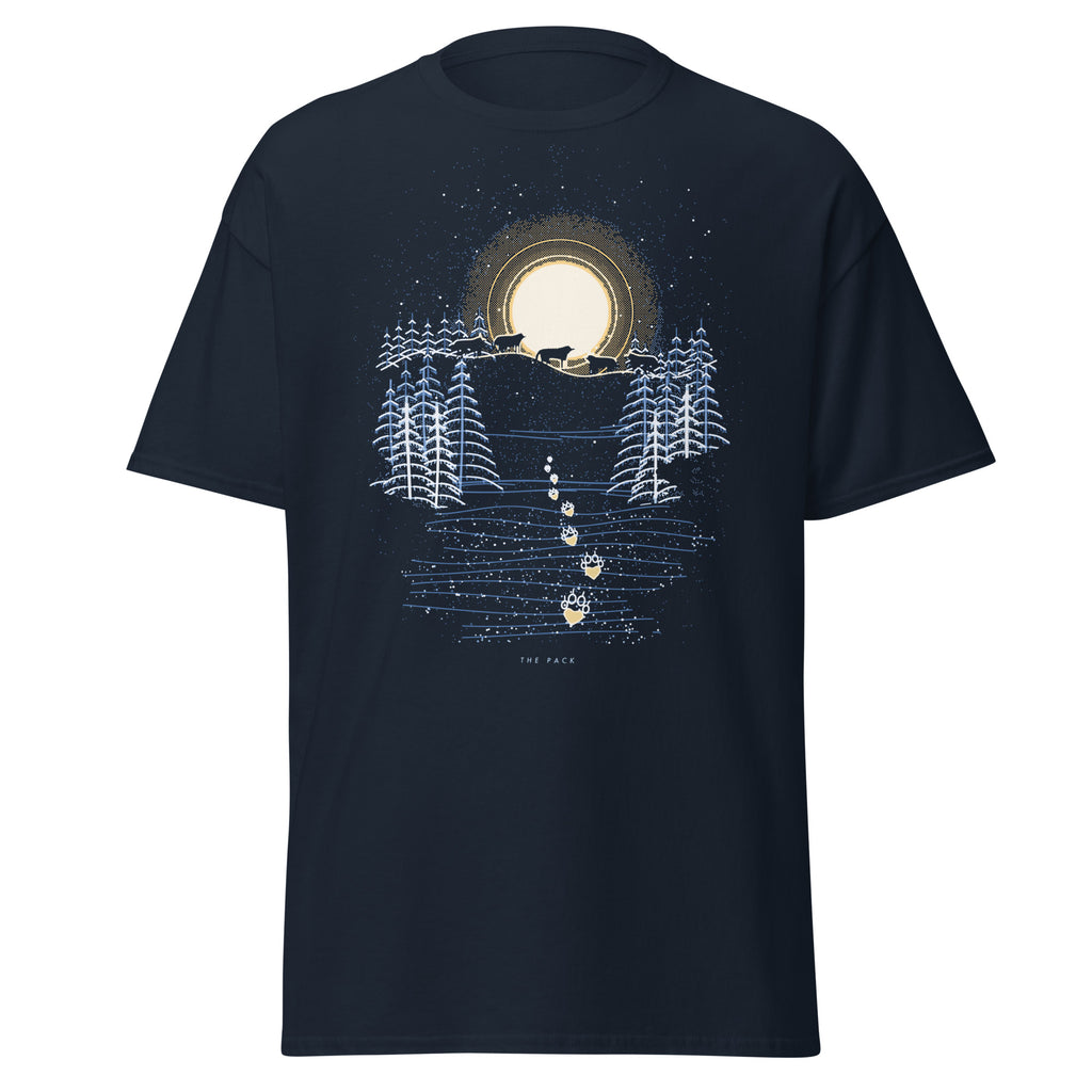 The Pack graphic tee in Navy, original art by AuraCanvas