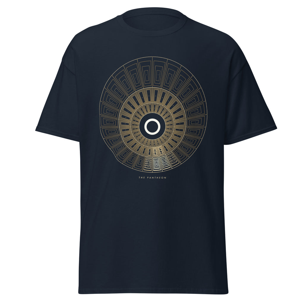 The Pantheon graphic tee in Navy, original art by AuraCanvas